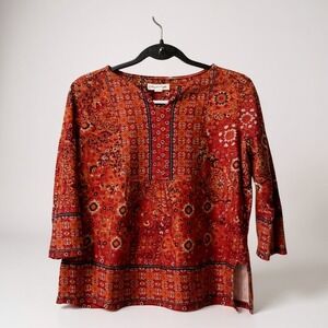 Coldwater Creek orange and red boho‎ pleated t-shirt S
